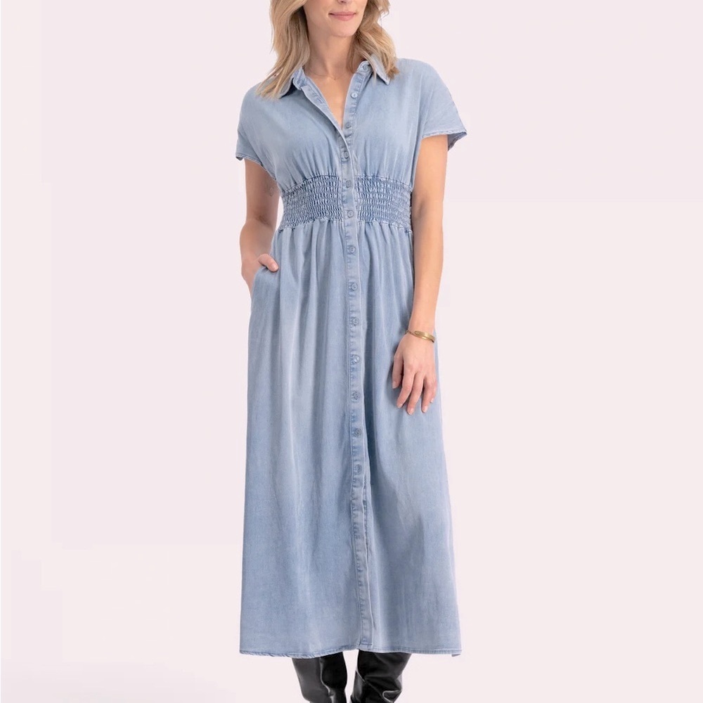 GUC - FLOREZ Denim midi dress - Light Blue Button-Down - size L